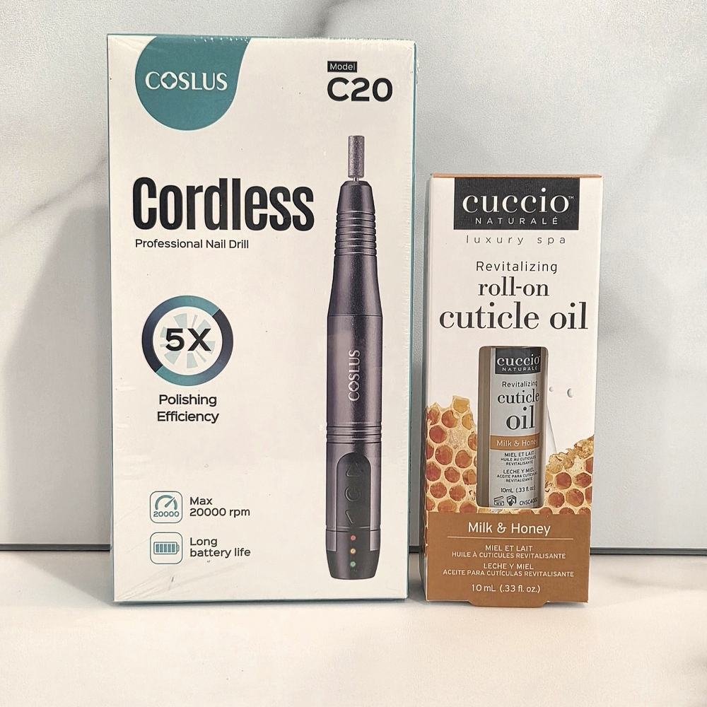 Coslus C20 Cordless Professional Nail Drill & Cuccio Roll On Cuticle Oil - NIB
